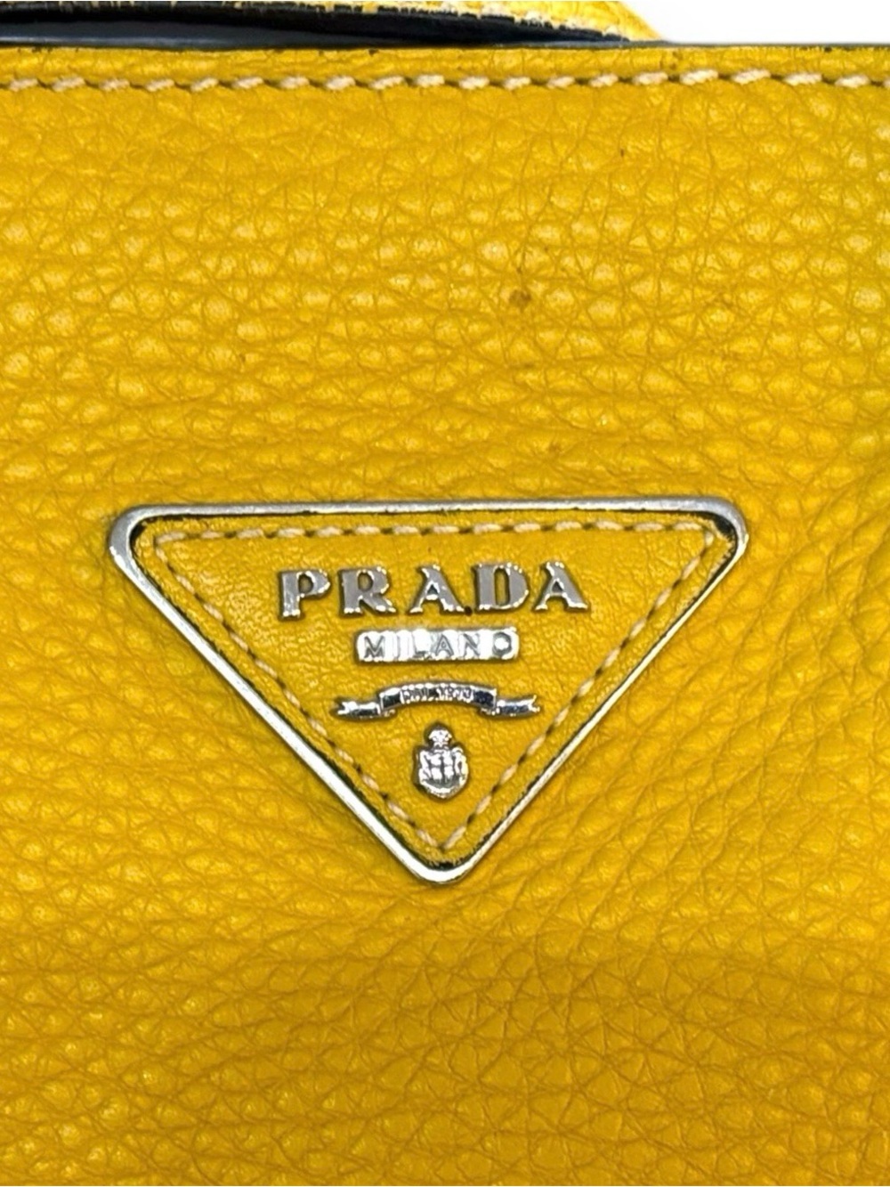 Prada Yellow Pebbled Leather Satchel with Top Handles - Picture 6 of 10